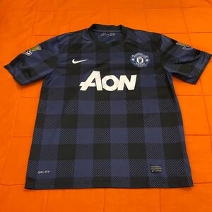 Nike Manchester United Jersey Large AON Plaid Soccer Blue